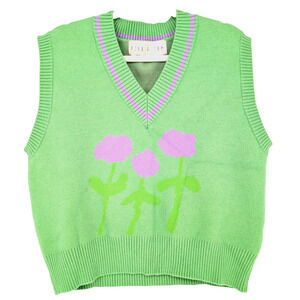 Kina & Tam Womens Pistachio Green Preppy Academia Dopamine Sweater Vest Small